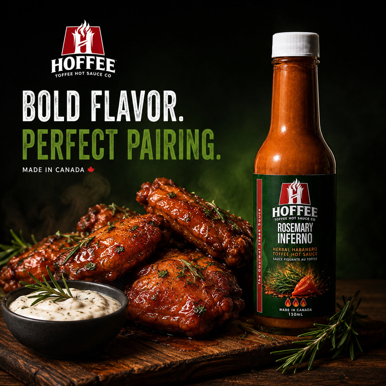 Rosemary Inferno with glazed chicken wings